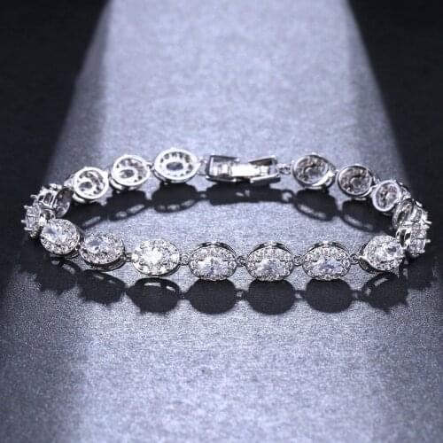 ORZTOON Vintage Bright Zircon Oval Element Bracelets for Women Luxury Delicate Silver Color Brass Trendy Female Jewelry Gift New
