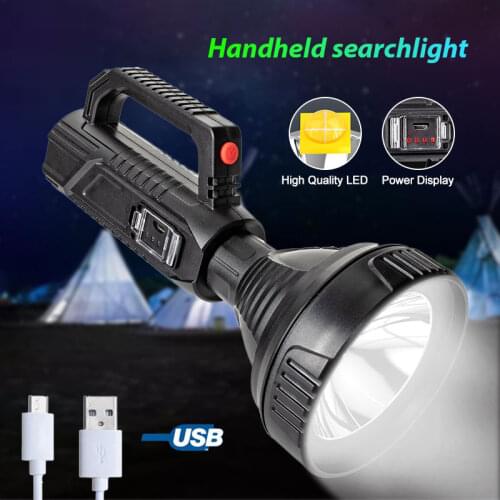 Outdoor LED searchlight 2 modes USB rechargeable portable camping light adjustable glare waterproof handheld flashlight