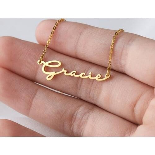Handwriting Style Name Necklace Personalized Stainless Steel Signature Font Nameplate Choker Necklaces Women Gifts
