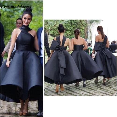 Lovely Ankle Length Bridesmaid Dresses 2021 Backless Big Bow Short Black Pink Maid of Honor Wedding Guest Party Gowns Plus Size