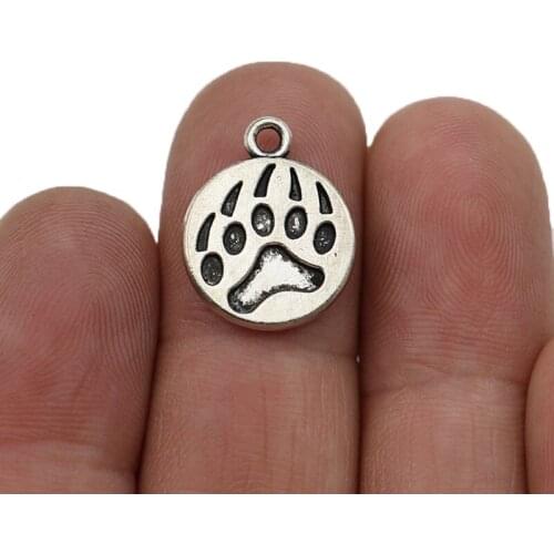 20pcs Antique Silver Plated Bear Paw Charms Pendants for Jewelry Making Charm Bracelet DIY Handmade Craft 15mm