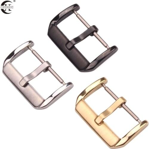 Middle Brushed Stainless Steel Watch Pin Buckle 16mm 18mm 20mm 22mm Silver Gold Black Leather Watch Band Strap Clasp Accessories