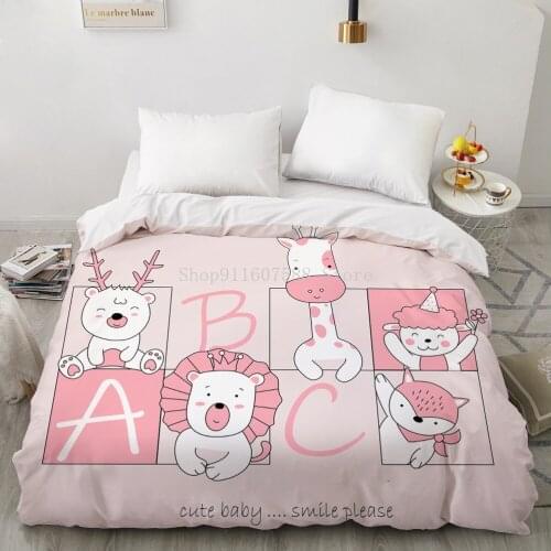 Pink 3D Bedding Set Cartoon Print Duvet Cover Set Rainbow Bedclothes With Pillowcase For Kids Baby Girls Bed Set Home Textiles