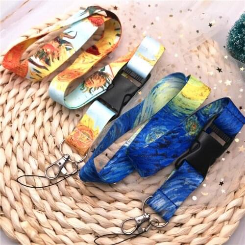Starry Night Sky Lanyard Badge ID Lanyards Sunflower Lanyard Art Oil Painting Mobile Phone Rope Key Lanyard Neck Straps keychain