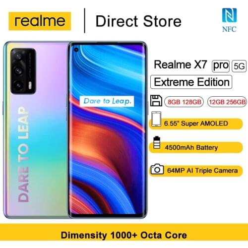 Realme X7 Pro Ultra NFC 5G Smartphones 6.55" Super AMOLED Screen MTK Dimensity 1000+ Octa Core 4500mAh Android 11 Cell Phones