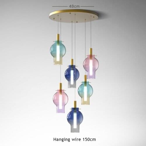 Modern colorful gradient glass single pendant lamp simple hanging line adjustable restaurant decoration Nordic LED blue lighting