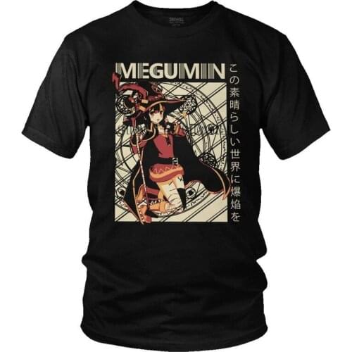 Vintage Konosuba Megumin T Shirt Mens Cotton Print T-shirts Funny Tshirt Short Sleeve Manga Novel Anime Tee Tops
