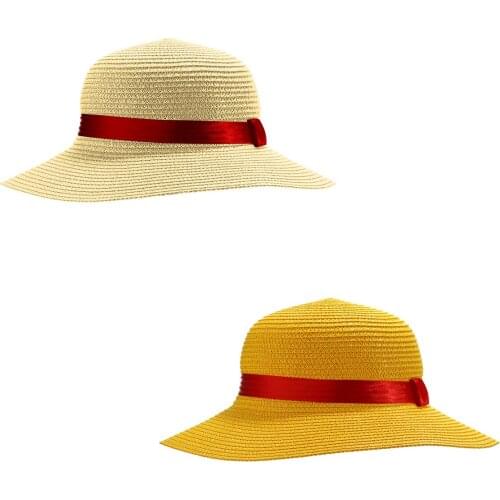 Women Men Cosplay Party Hat Ribbon Strap Fastened Top Japanese Anime Straw Hat Summer Sunhat Outdoor Sun UV Protection Beach Cap