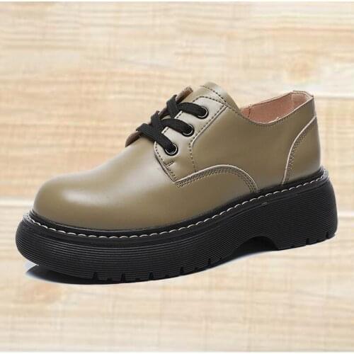 Big head leather shoes women 2021 new British style All-match thick-soled ankle boots 3 hole retro round toe vulcanized shoes