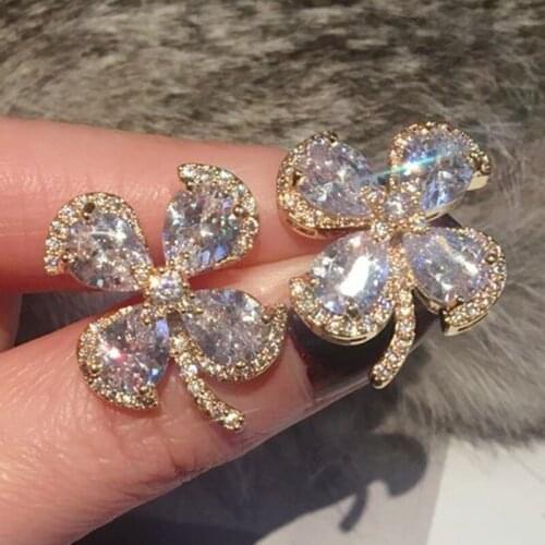 New Arrival Rose Gold Crystal Clover Earrings For Women Jewelry 2021 Trendy Sterling Silver 925 Earrings For Lady Birthday Gift