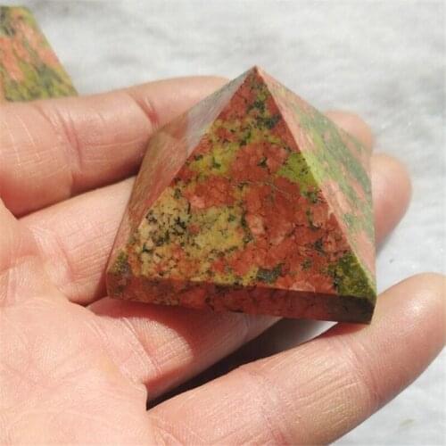 1pcs 40mm Crystal Reiki Unakite Gemstone Pyramid Chakra Balancing Energy Generator