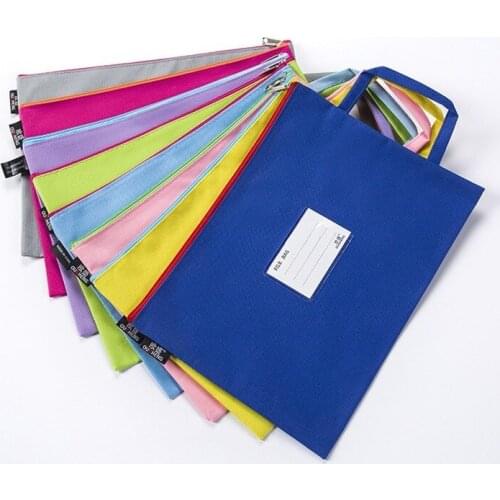 10PCS Oxford A4 File Bag Student Portable Subject Information Bag Zipper Waterproof Color Storage Stationery Bag File Folder