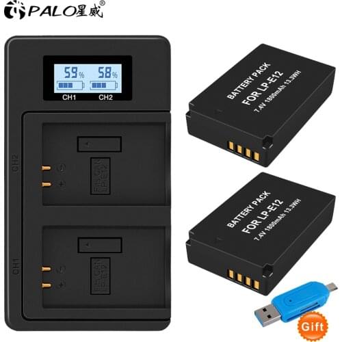 2Pcs LP-E12 LPE12 LP E12 Camera Battery+LCD USB digital battery Charger for Canon M 100D Kiss X7 Rebel SL1 EOS M10 EOS M50 DSLR
