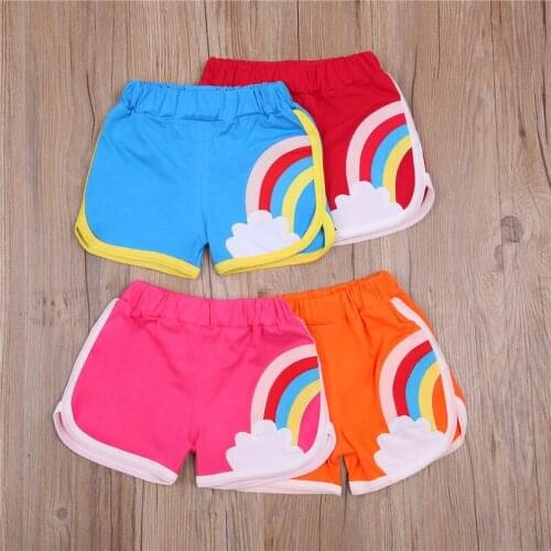 2021 Summer Kid Baby Clothes Shorts Children Fashionable Cute Rainbow Print Casual Shorts Cotton Mid-waist Loose Sports Trousers