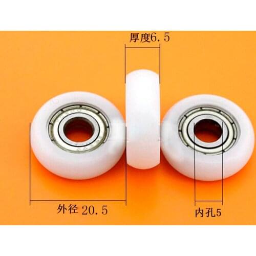 4pcs 5*20.5*6.5mm White R Model POM Coated Pulley Tire Wheel Arc Ball Bearing