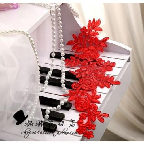 5 PCS 37*11cm Hot Red Diy Lace Applique Diy Headdress Wedding Veil Wedding Shoe Lace Accessories