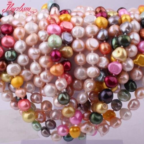 7-8x8-9mm Natural Mixed Color Irregular Freshwater Pearl Stone Beads Handwork Necklace Not Button 45",Wholesale Free shipping