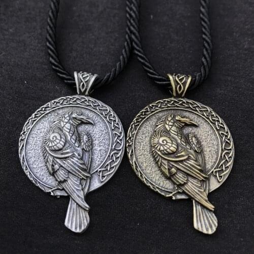 Antiquing Nordic Amulet Necklace Viking Crow Pendant Black Bird Celt Odin Raven Necklace Mens Fashion Jewelry Wholesale