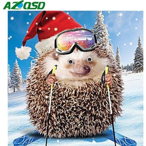 AZQSD Diamond Embroidery Hedgehog Snow Mosaic Rhinestones Diamond Painting Christmas Animal Winter Cross Stitch Home Decor