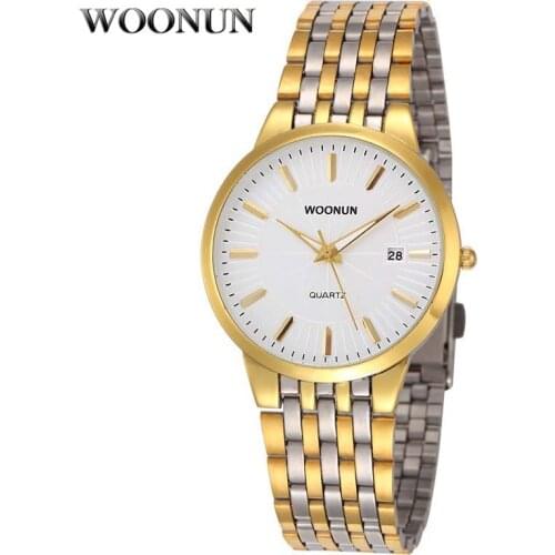 WOONUN Men Gold Watches Top Brand Luxury Business Waterproof Date Quartz Watches Thin Mens Watches Full Steel relogios masculino
