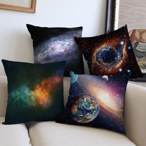 The Space Nebula Earth And Moon Vast Universe Spectacle Scene Pillow Case The Galaxy Stars Home Sofa Decoration Cushion Cover