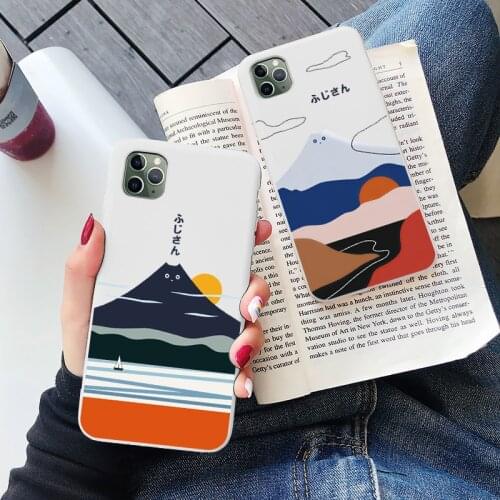 Abstract art Mount Fuji Japan landscape TPU Cat phone case for iphone 12 X XR XS MAX 11 Pro max 7 8 plus SE 2020 silicon cover