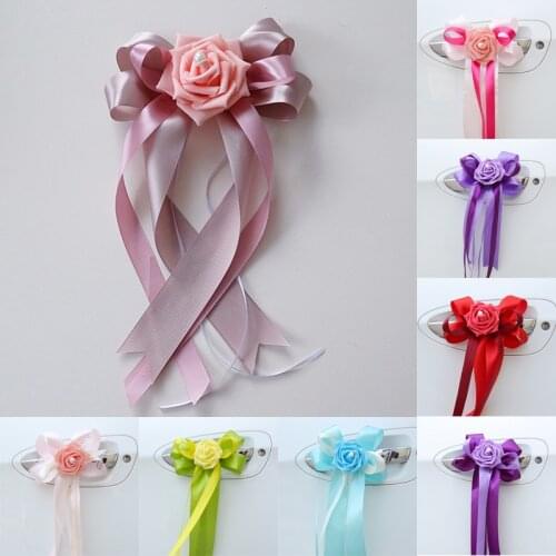 Room Building Rearview Mirror Decor Lily Flowers Wedding Car Decoration Flower Chair Back Door Handle Flower 6pcs/lot
