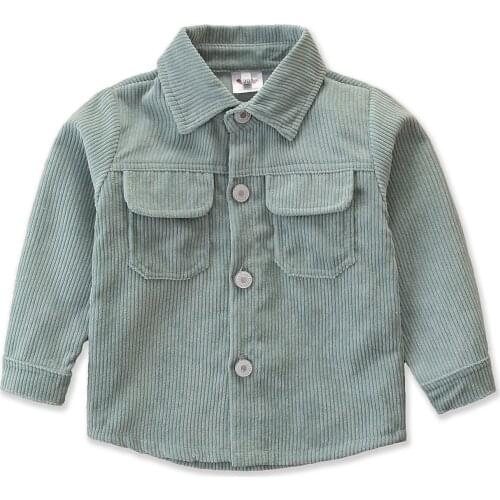 Kids Baby Boys Girl Coat Corduroy Jackets Long Sleeve Lapel Pocket Coat Stylish Solid Color Top Children Spring Fall Fashion