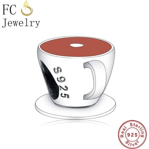 FC Jewelry 2020 Authentic 100% 925 Silver Enamel Cofffee Cup Bead Fit Original Brand Charm Bracelet For Women Making Berloque