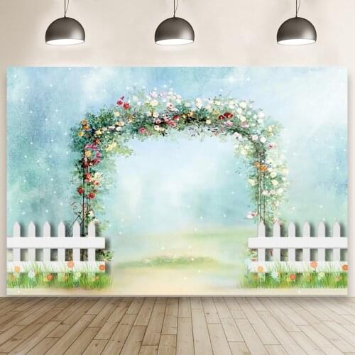 Wedding Anniversary Painted Flower Gate Fence Shooting Background Romantic Theme Photography Backdrop Studio Prop Banner