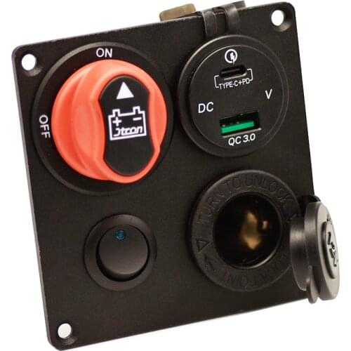 Jtron car light switch panel battery switch Type-C USB QC3.0 volmeter Cigarette Lighter socket for Car Boat Marines RV