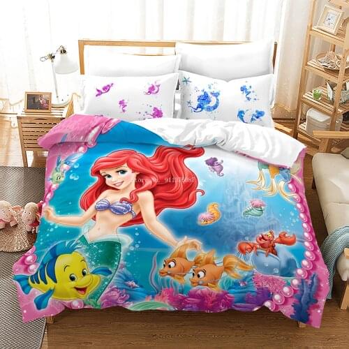 Disney Princess Cute Mermaid Ariel Bedding Set Microfiber Girls Bedroom Decor Duvet Cover Pillowcase Double Queen Bed cover set