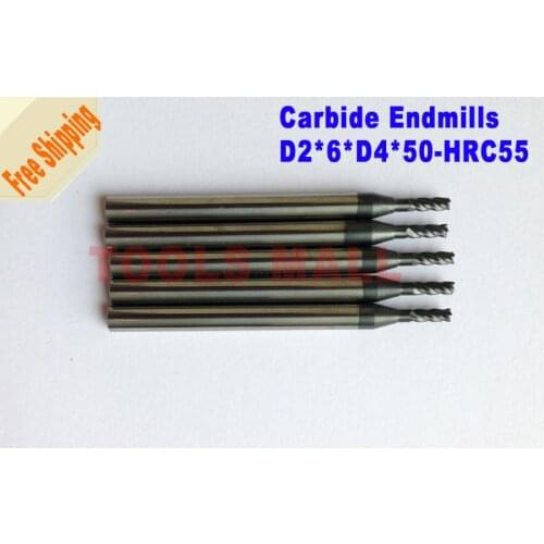 Free Shipping-5pcs D2mm Square End mill Tungsten Carbide endmill 4 Flutes HRC55 Milling cutters CNC Router bits