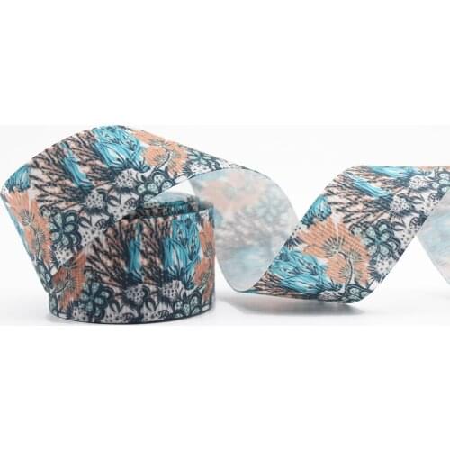 Blue Flower Printed Grosgrain Ribbons 1'' - 3'' Design Customized ​Logo for Hair Bows DIY Handmade Materials 10/25/50 Yards