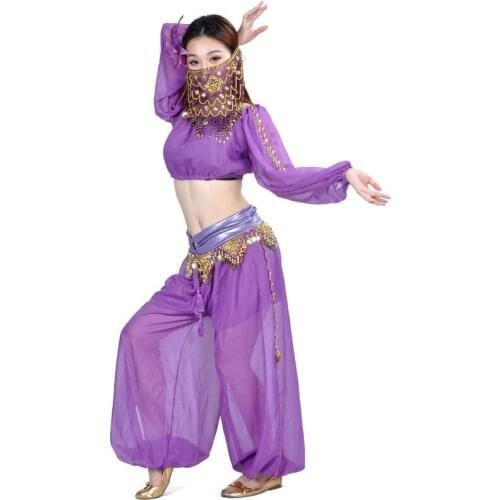 Bollywood Dance Costume Set Indian Style Belly Dance Costume 3-pieces Top Pant Face Veil Bellydance Wear Outfits
