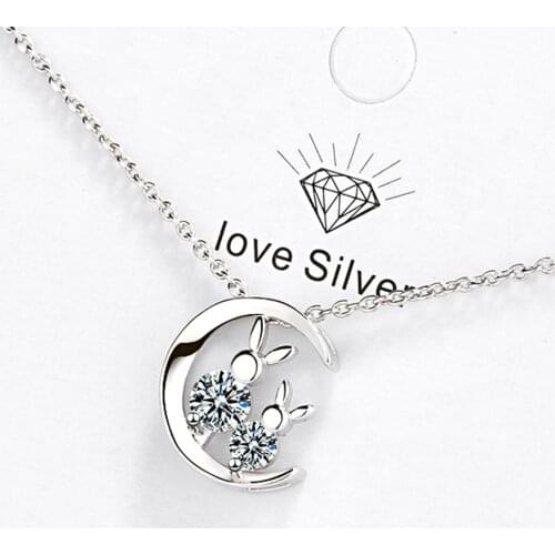 925 Sterling Silver Rabbit Zircon Moon Pendants And Necklaces For Women Wedding Party Engagement Charm Jewelry Gifts GaaBou
