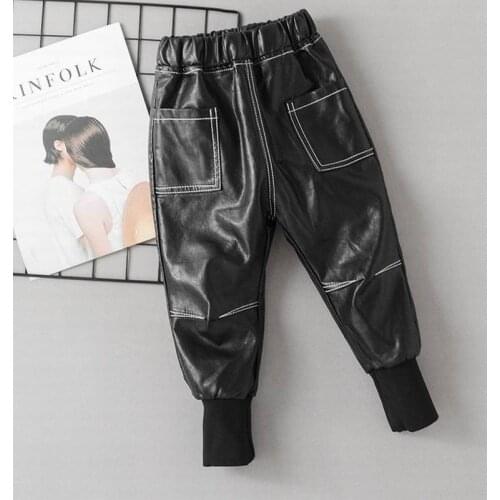 Winter Girls Leather Pants Thick Velvet PU Leather Childrens Leggings Kids Pencil Pants Infant Warm Trousers Slim Pant Casual