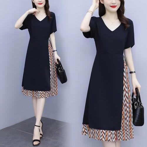 Summer Dress fashion loose large size Vestidos stitching pleated skirt women dress pastel vestidos de festa Clothes for Women