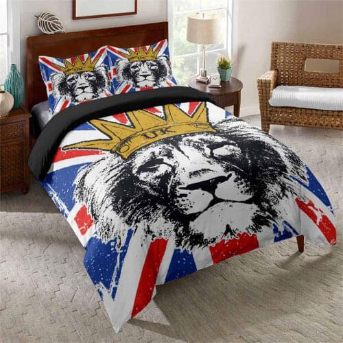 Lion Duvet Cover Set Retro British Style 3D Animal Bedding Set Bedspread Twin Queen King Size Bed Cover Set For Boys Teenager