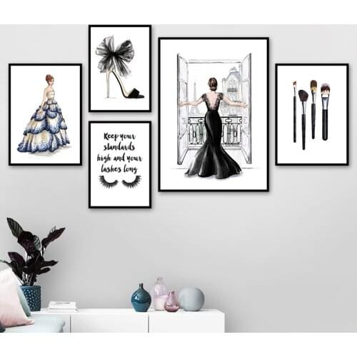 Fashion Girl High heels Lipstick Eyelash Wall Art Canvas Painting Nordic Posters And Prints Wall Pictures For Living Room Decor