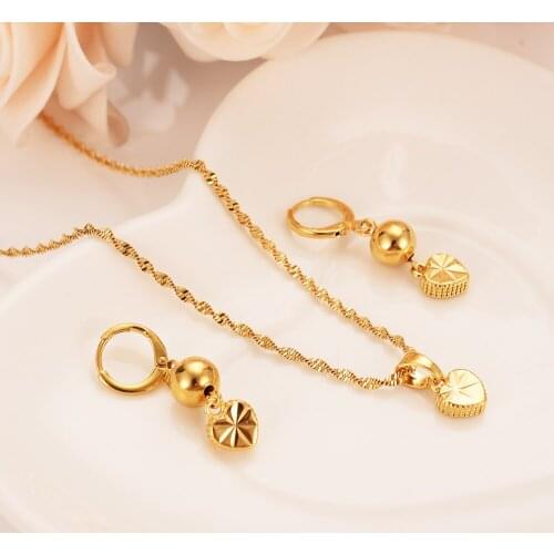 Fashion Gold Dubai Romantic Heart love Pendant Necklace Earrings Sets Wedding gold PNG Jewelry Sets for women bridal girl gift