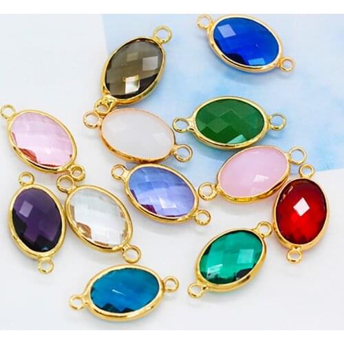 Wholesale 12pcs Oval Charms Quartz Crystal Opal Blue Purple Birthstone Pendants for Necklace Bracelets DIY Jewelry Connectors