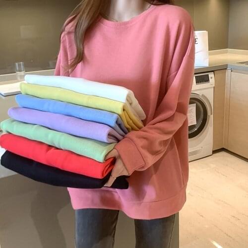 Autumn Winter Solid Hoodie Sweatershirts Womens Long Sleeve O Neck Pullover Sweatshirt Female Solid 8 Color Loose Tracksuit Tops