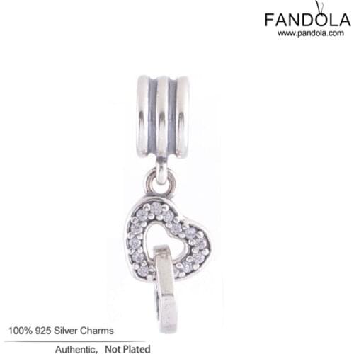 Fits Pandora Charms Bracelet 925 Sterling Silver Interlocked Hearts Clear CZ Dangle Beads for Jewelry Making Berloque