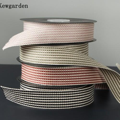 Kewgarden 1" 25mm Stripe Linen Ribbon DIY Make Hairbow Accessoriess Handmade Tape Crafts Sewing Gift Packing 10 Yards