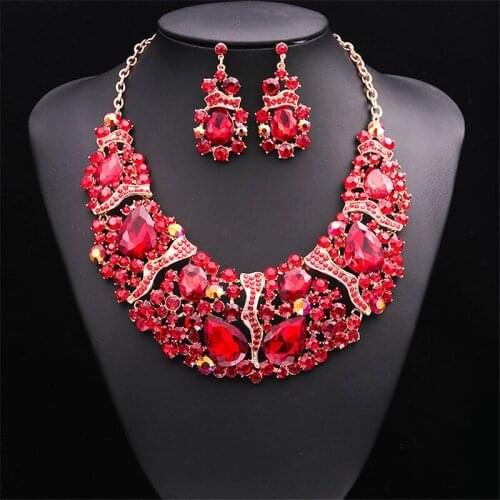 Luxury Crystal Necklace Earrings Set Jewelry Sets Party Wedding Prom Indian Bridal Costume Jewellery Trendy Gift for Bride Women