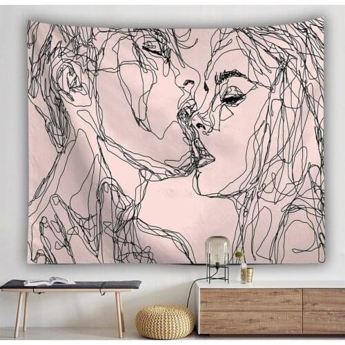 Nordic Pink Couple Hippie Tapestry Backdrop Dorm Decor Stick Figure Abstract Tapestry WallHanging Polyester Wall Tapestry Carpet
