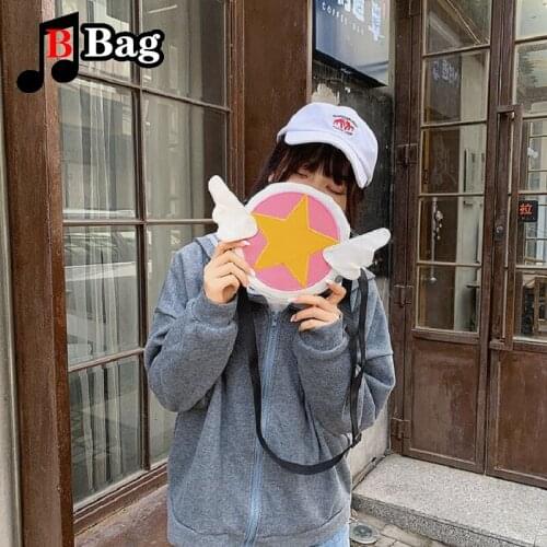 Anime Card Captor Sakura Magic Star Wing Satchel Pink canvas Cute Messenger Shoulder Bag Lolita Gift for Women Girl Cosplay