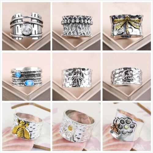 Vintage Silver Insect Rings for Women Men Bohemian Butterfly Bee Dragonfly Fashion Couple Ring Gift Jewelry anillos 2021