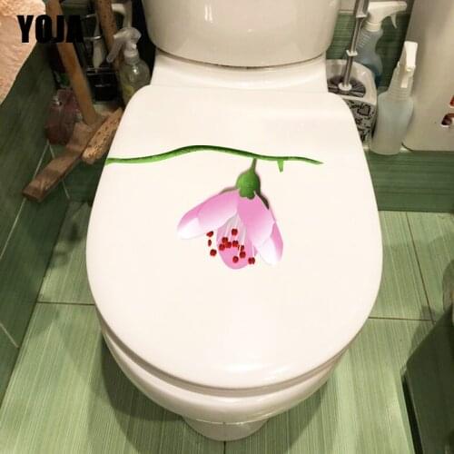 YOJA 23.9*15CM Pink Magnolia Art Bedroom Wall Stickers Mural Home WC Decor Toilet Seat Decal T1-0495